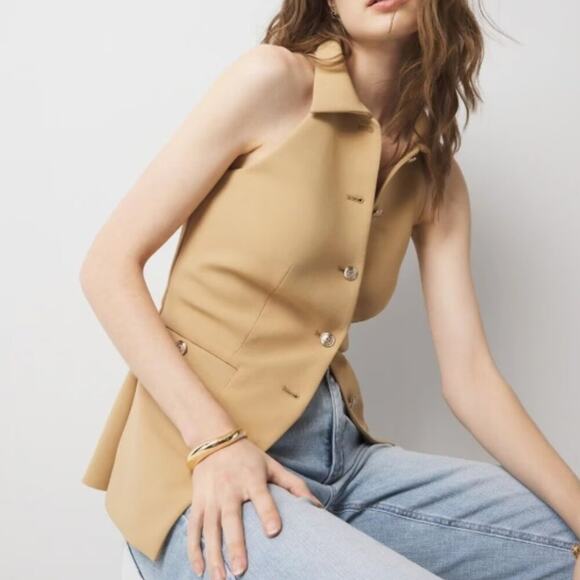White House Black Market Jackets & Blazers - White House Black Market Collared Halter Vest Cafe Au Lait